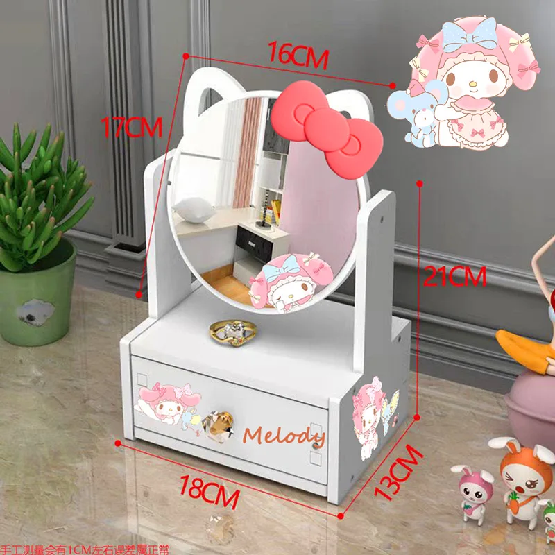 

Sanrio Kawaii Hello Kitty Desktop Storage Rack My Melody Anime Cartoon Lovely Economic Exquisite Jewelry Drawer Box with Mirror