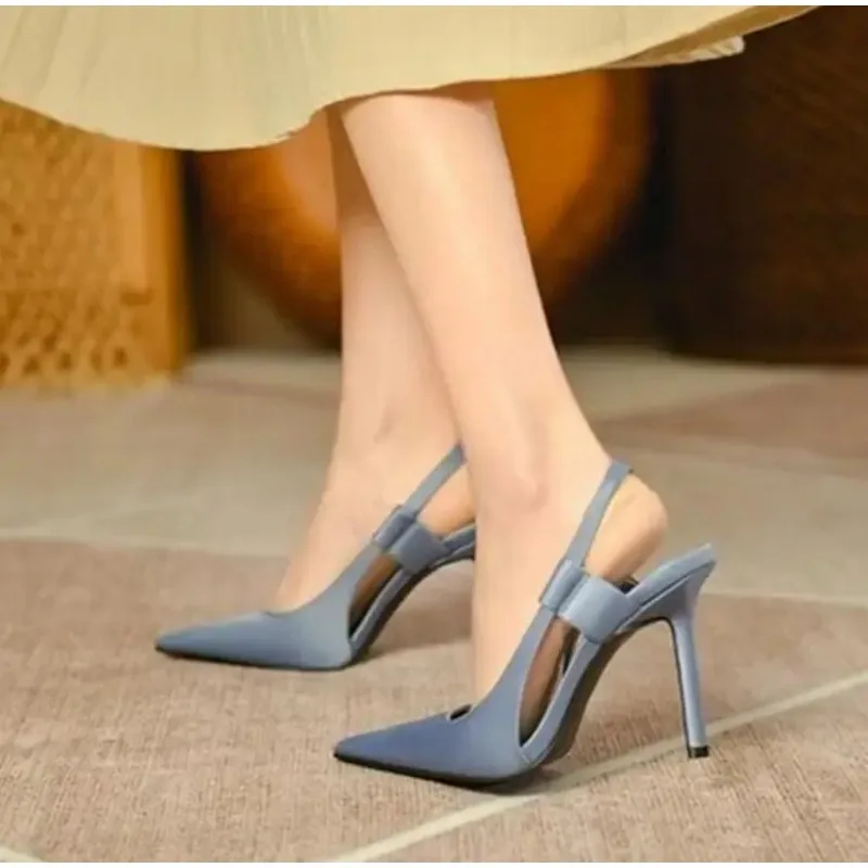 2024 New Spring New Brand Women Slingback Sandals Pointed Toe Slip on Thin High Heel Ladies Elegant Pumps Shoes Drss Sandals