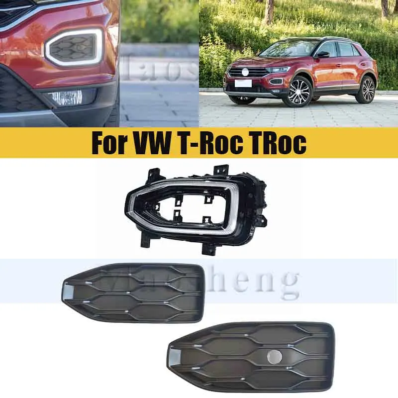 

Front Bumper Daytime Running Light Day Light Cover For VW T-Roc 2018-2022 Daytime Running Lamp Driving FogLamp Cover
