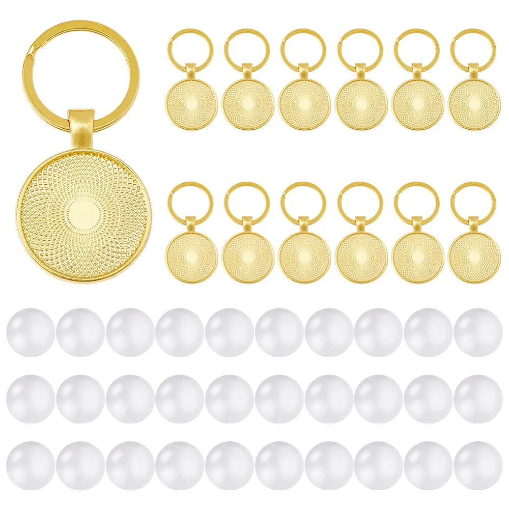 

DIY Blank Dome Double-sided Alloy Keychain Making Kits Golden 56mm