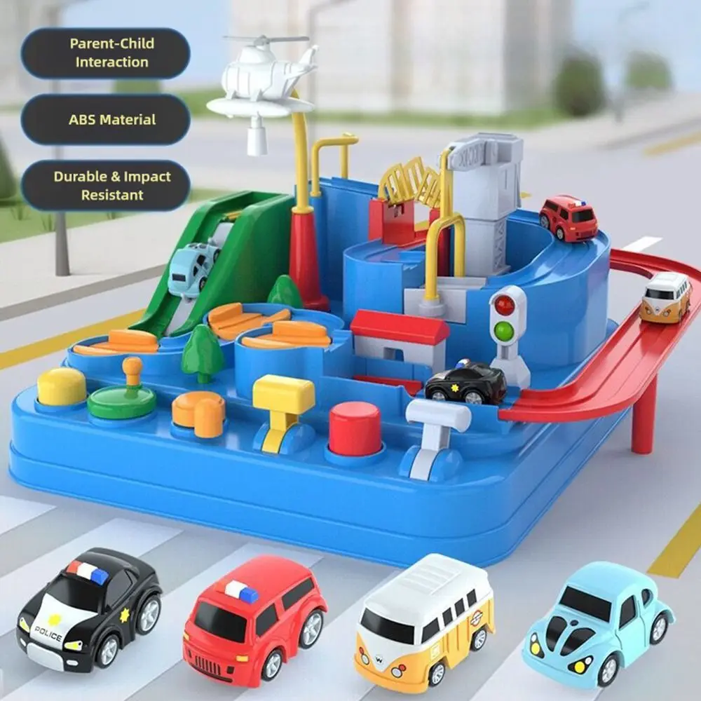 Grappig rood en blauw racebaanautomodel Traagheid Coastdown Ouder-interactie Spoor Avontuurspel Plastic puzzelspel Speelgoed