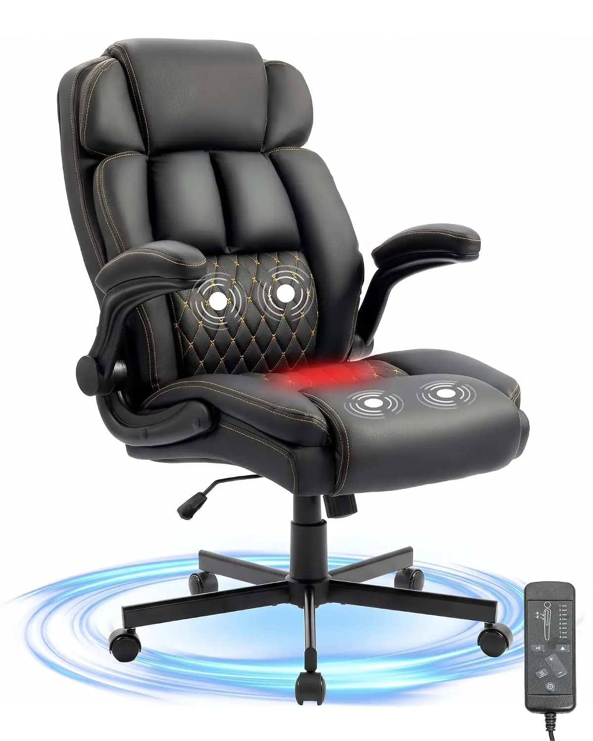 Big and Tall Massage Office Chair with 4-Point Vibration&Heat, Flip-Up Arms