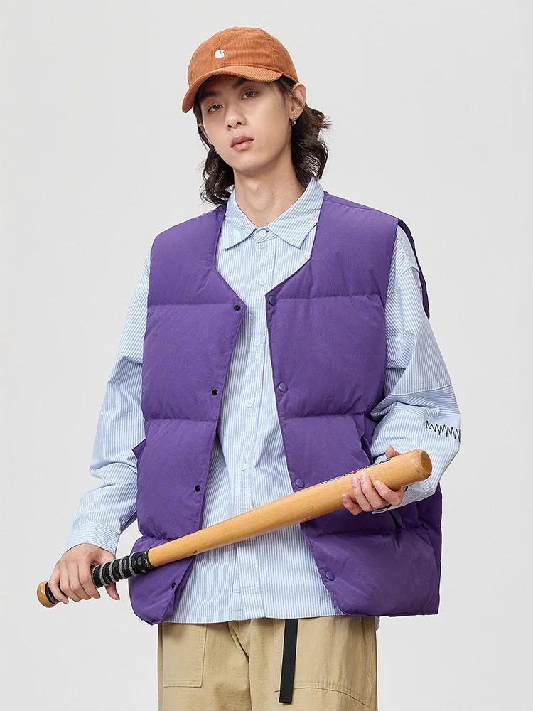 

Retro Japanese Sle Outdoor Winter down Vest Men's Warmth Couple's Faion Urban Nylon Fabric Stand Collar Regular Thin