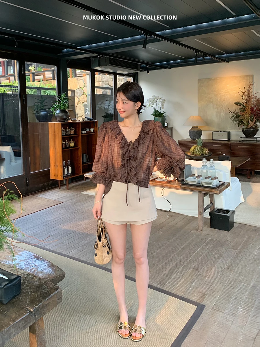 

Юбка-брюки MUKOK Peach A-Line для женщин: универсальные, стройнящие, с высокой талией, в корейском стиле, средней длины, для повседневной носки и свиданий