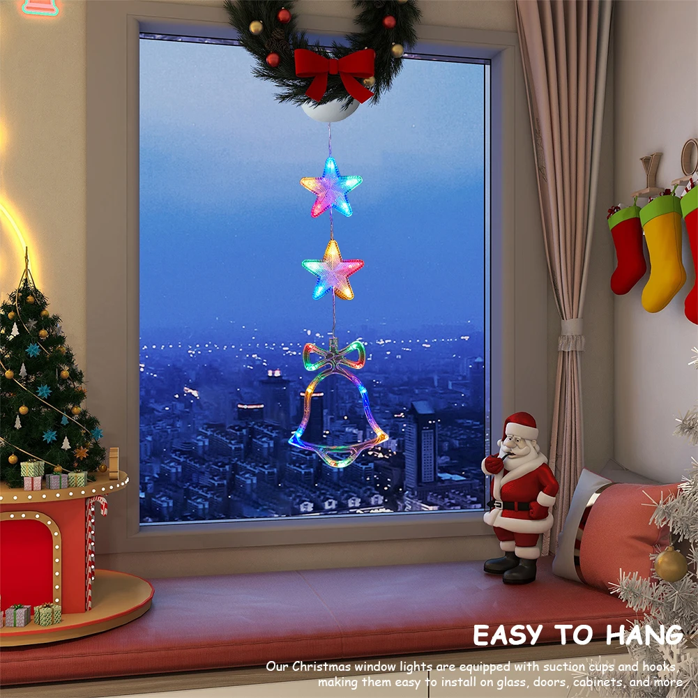 1/3pcs Christmas Window Hanging Light Multicolor LED Sucker Lamp Battery Operated with Suction Cup for Xmas Tree Fireplace Decor