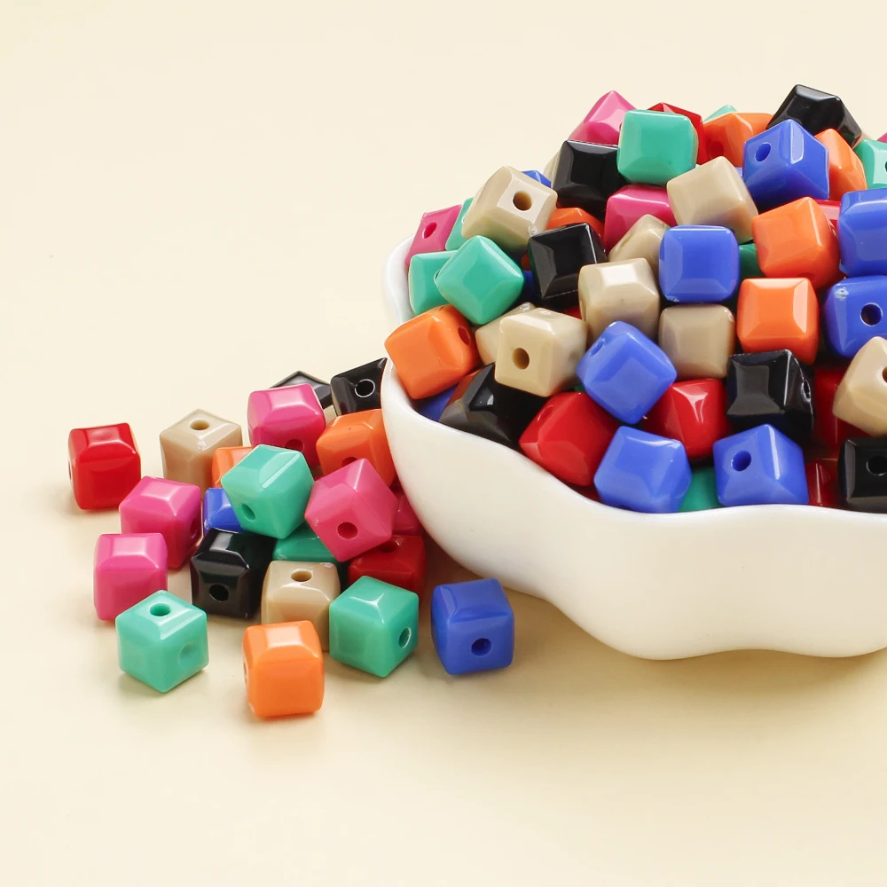 100 Stück 7mm Bunte Würfel-Acrylperlen, Gemischte Quadratische Lose Perlen für DIY-Schmuckherstellung, Armbänder, Bastelzubehör, Leuchten im Dunkeln – Detail 10