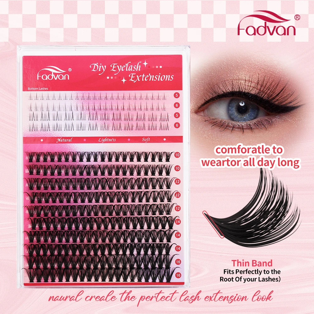 FADVAN Lashes 14 Row 10D-80D Cluster Lashes Upper Lower 0.07 D Mix10-16  Segmented Extens ion DIY