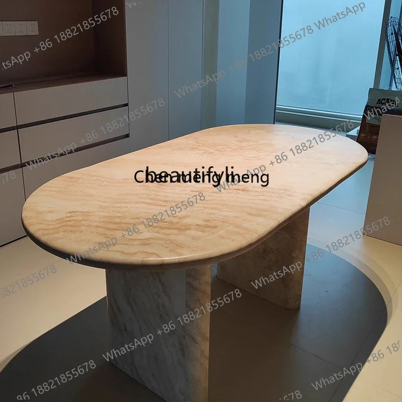 Natural Cave Stone Long Table High-End Home Nordic Mid-Ancient Restaurant Marble Dining Table