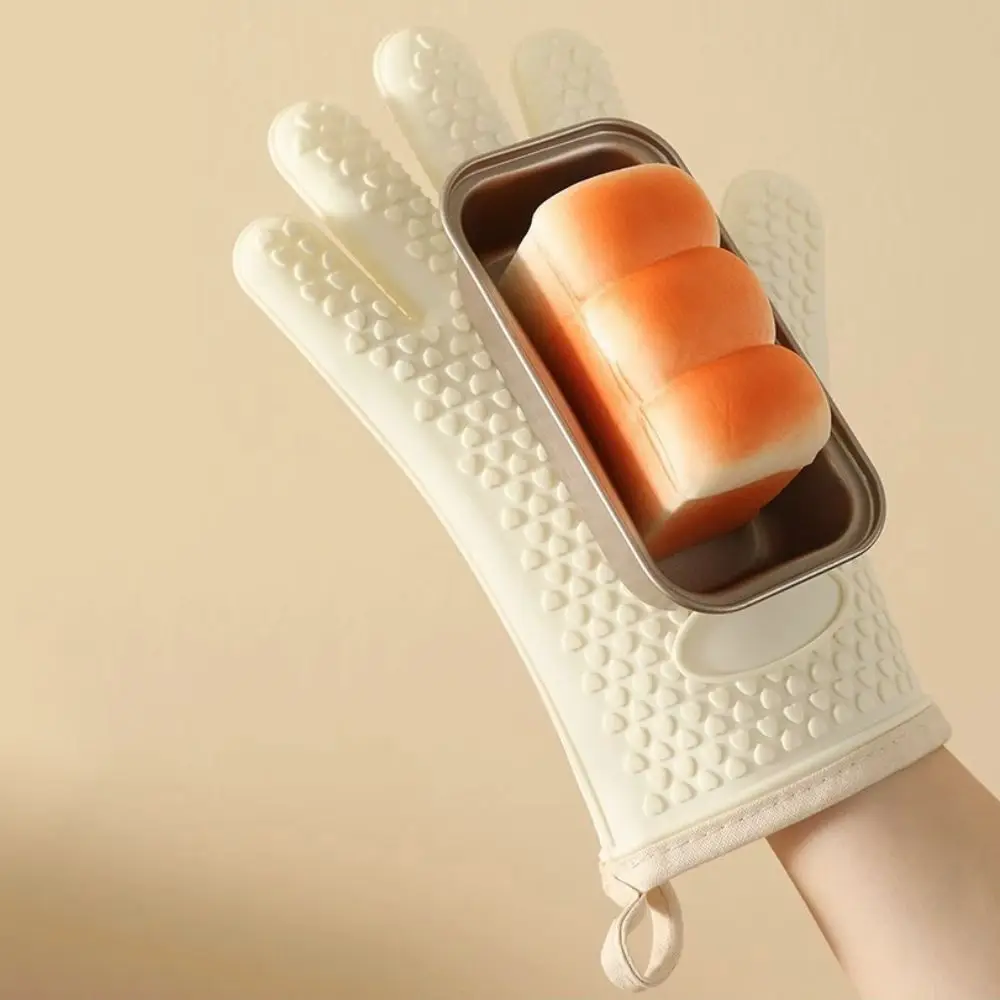 

1 Pair Household Anti-scald Baking Gloves Silicone Anti-slip Oven Mitts Heat Resistant Thickened BBQ Gloves Microwave