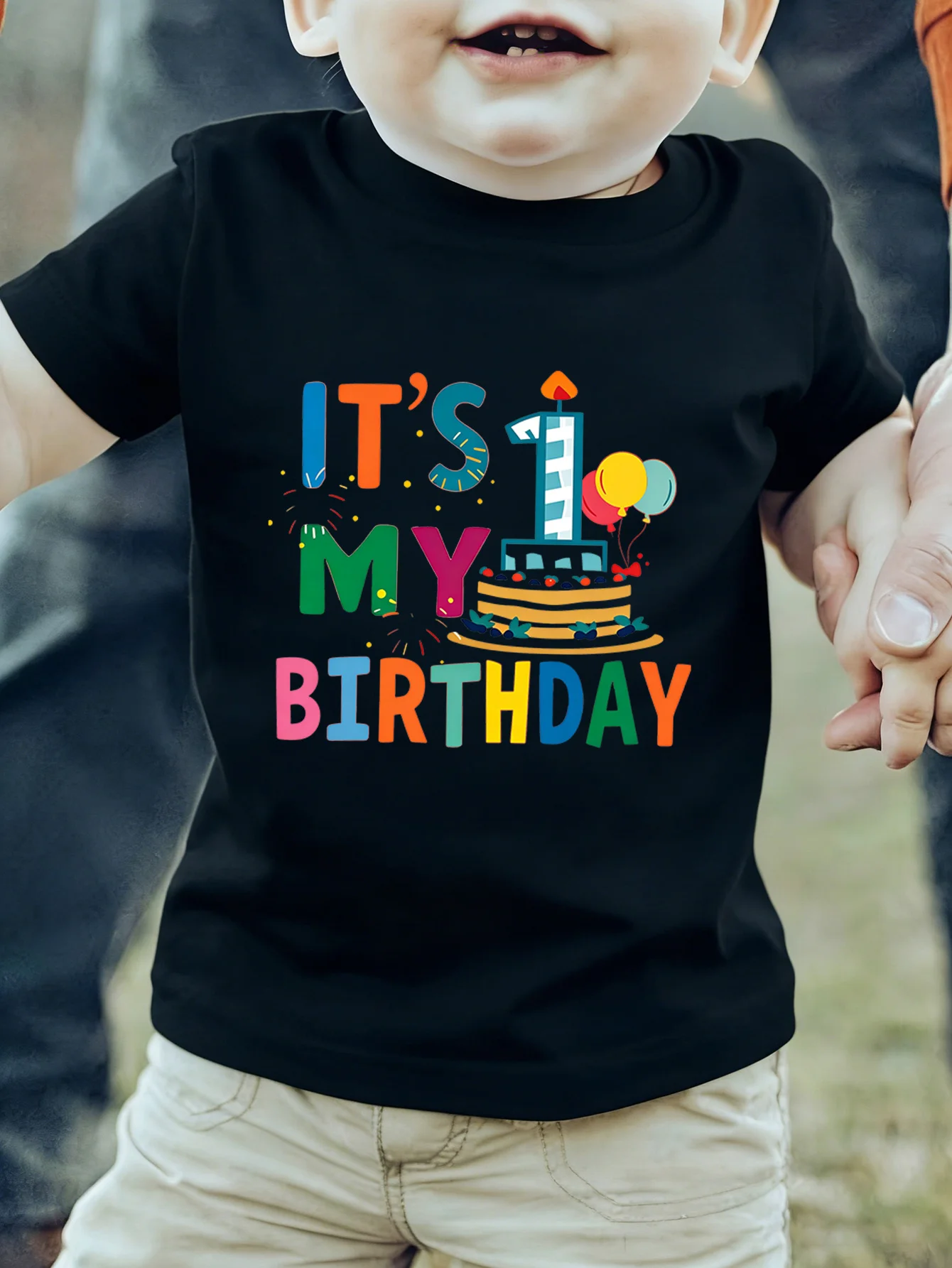 It S My First Birthday Cake Balloon Colorful Letter Graphic Kids T Shirt Boys Girls Family Matching Summer Crew Neck Casual Tee