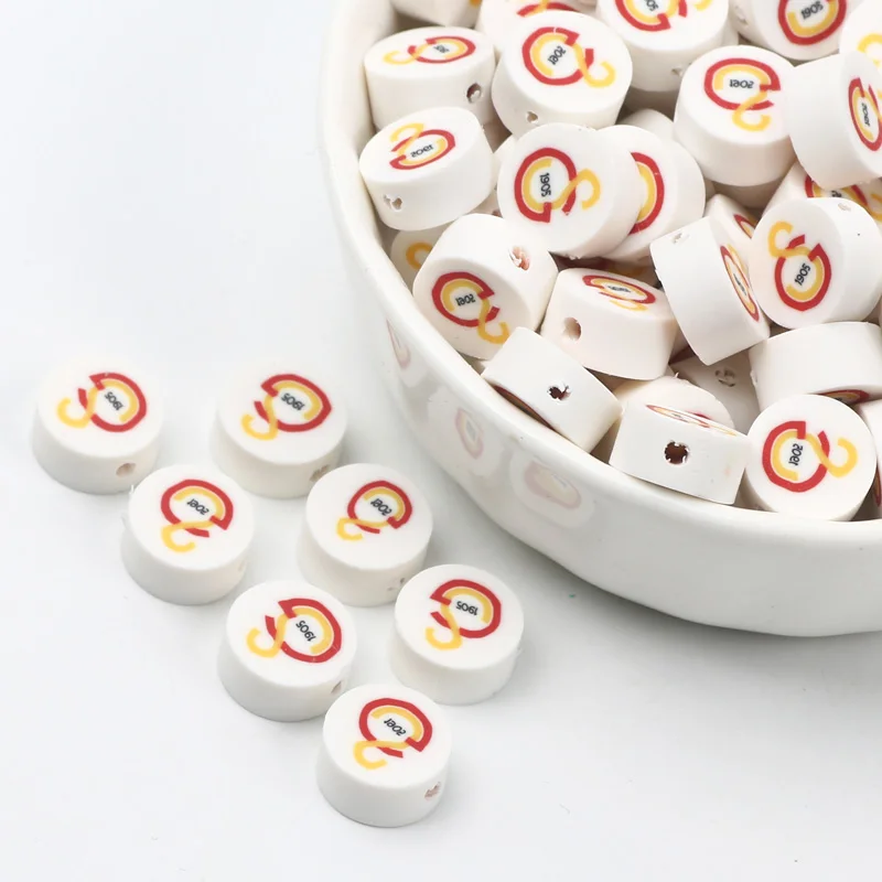 20/50/100pcs White 1905 team logo Polymer Clay Spacer Beads For Jewelry Making DIY Bracelet Necklace Crafts Accessories