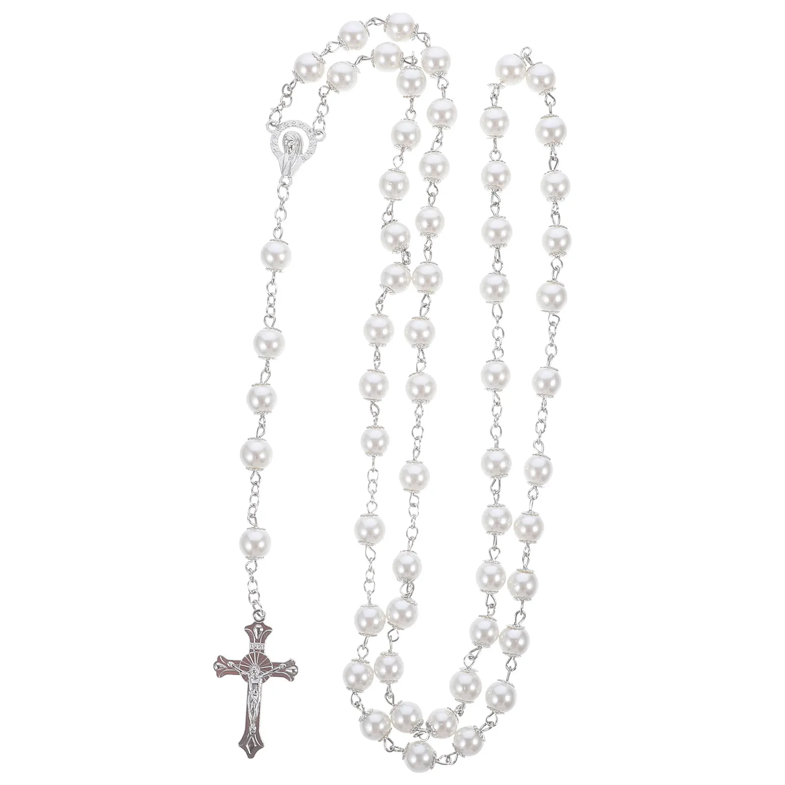 

Pearl Necklace Chain Cross Jewelry Lightweight Adjustable Stylish Crucifix Pendant Summer Gifts Birthday Wedding Anniversary