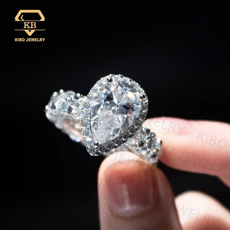 

Ювелирные изделия KIbo, 13-каратное обручальное кольцо с муассанитом VVS, женское кольцо из серебра 925 пробы с бриллиантом грушевидной огранки с муассанитом