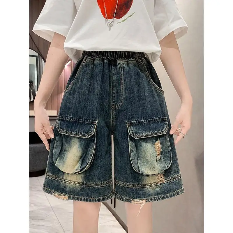 

High Waist Wide Leg Jeans orts ket Design Summer New Sle for Men And Women plus Size 300 Pou Slimming Five Parts