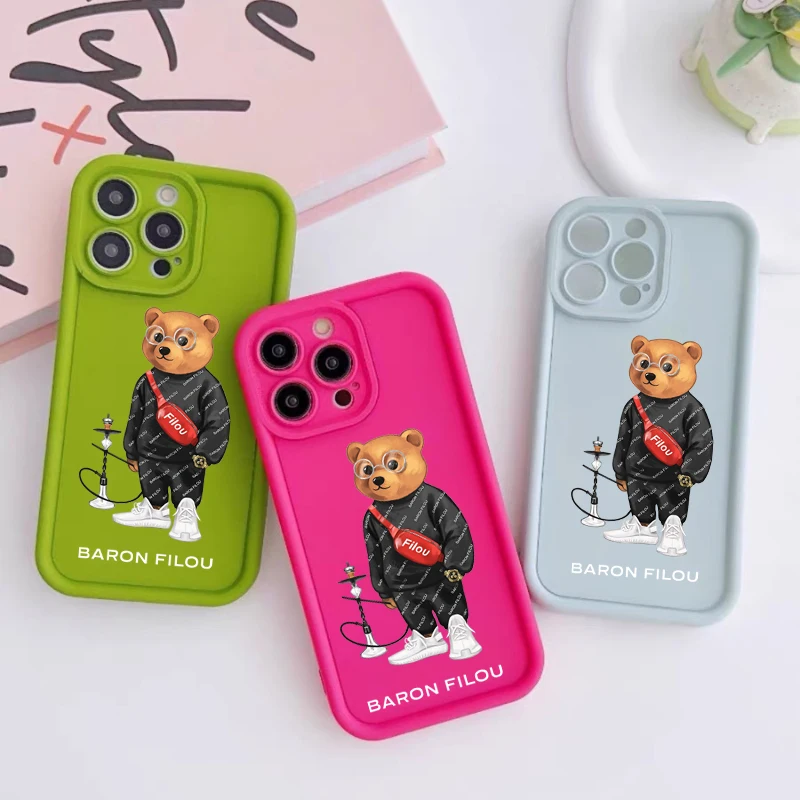 Baron Filou Trend Bear Soft Case for iPhone Leather cartoon cute Phone Cover 15 14 13 12 11 Pro Mini 7 8 Se Plus Xr X Xs Max