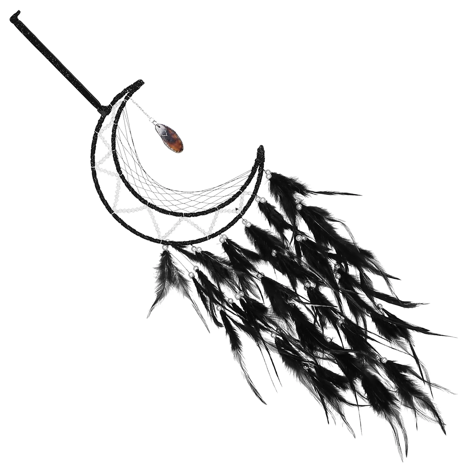 

Gothic Plume Dream Catcher Hanging Decor Bedroom Nursery Room Ornament Halloween Style Pendant Indoor Wall Art Craft Hanger For