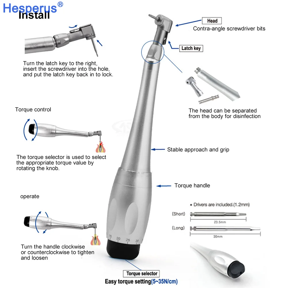 Dental Universal impl ant Torque Wrench dent istry Latch Head Handpiece 5 to 35 N.cm With 12pcs Drivers Dental Instrument