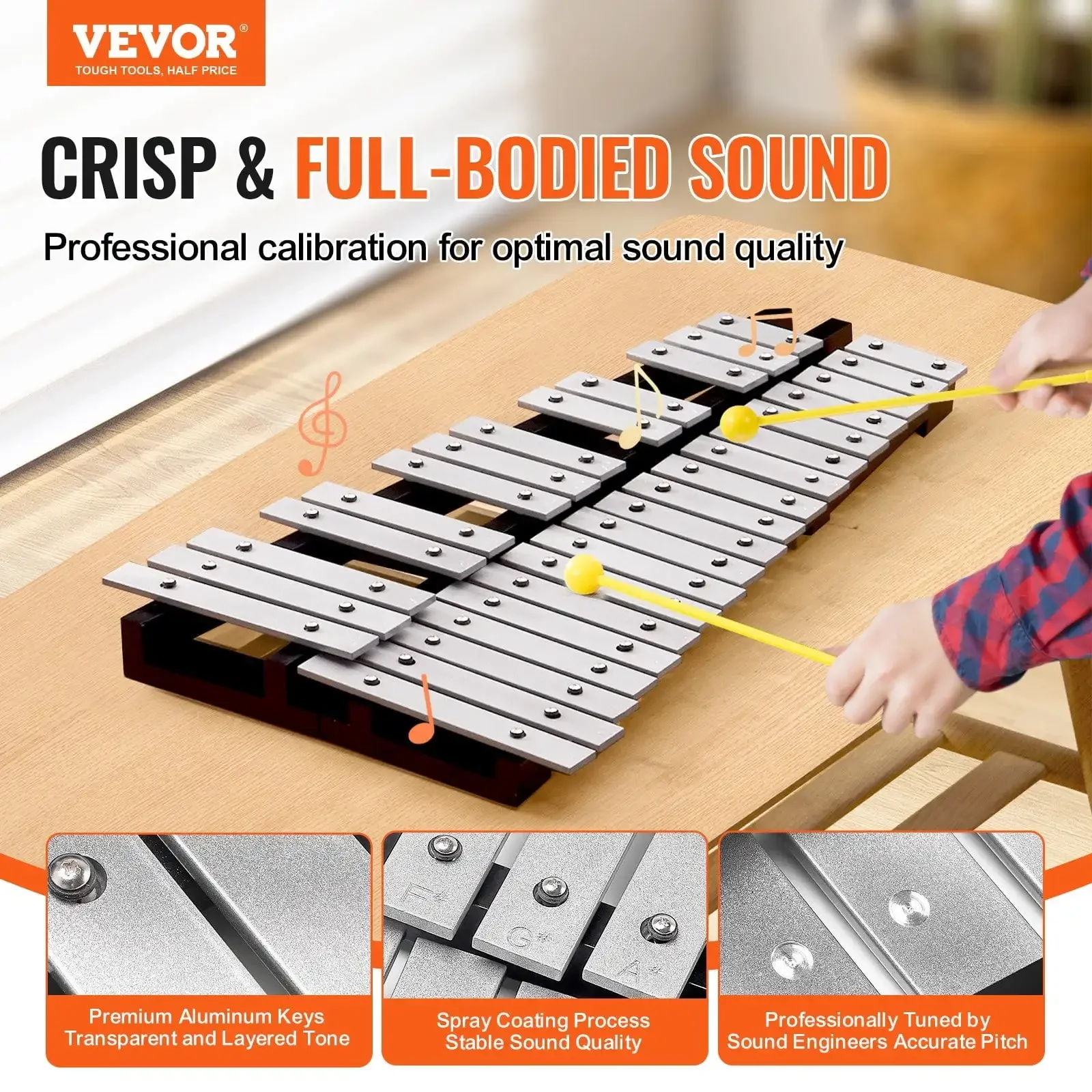 

32 Note Glockenspiel Xylophone Bell Kit, Percussion Instrument with Mallets, Drum Sticks and Carrying Bag