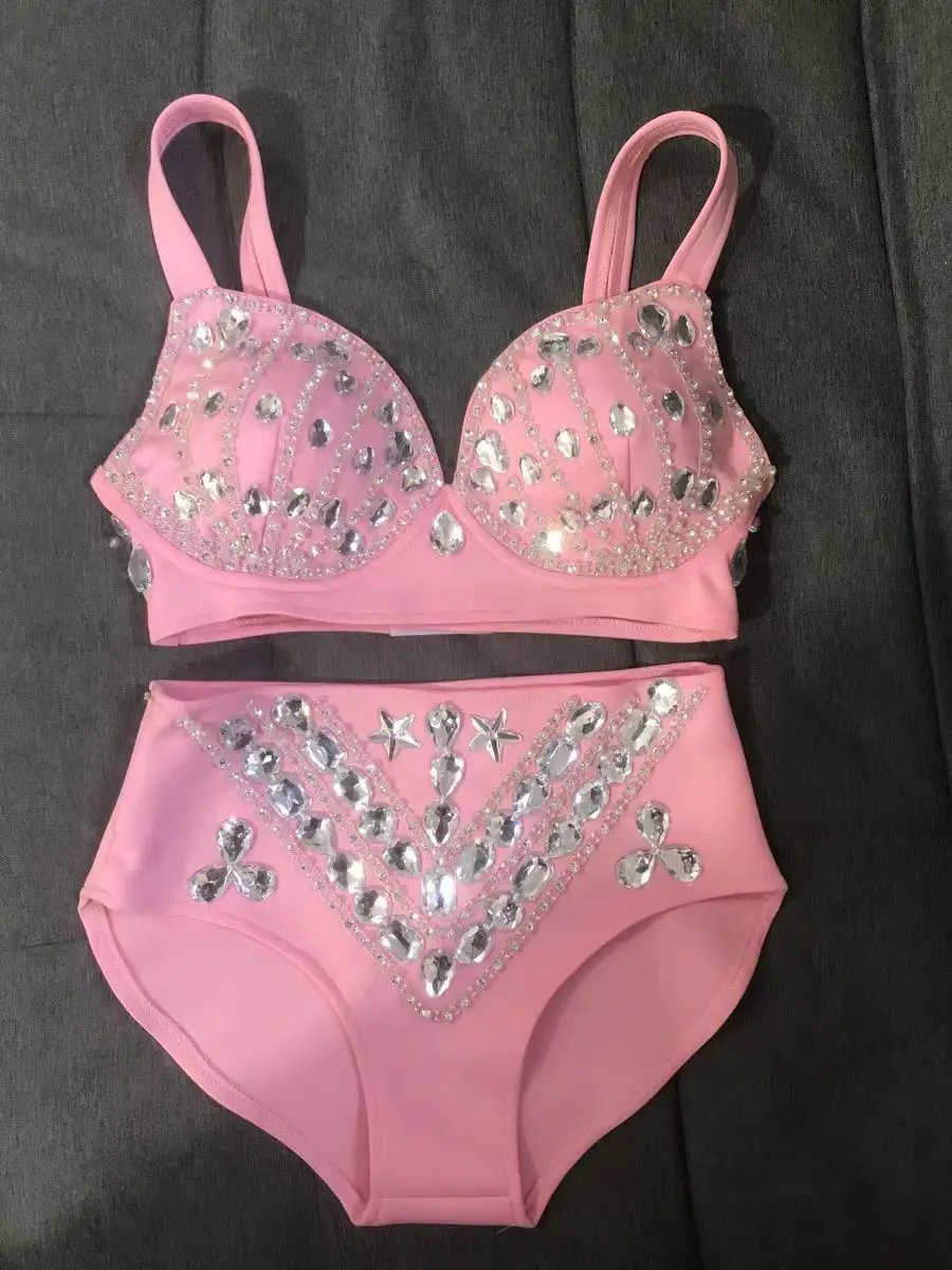 

Nightclub Bar Female Singer Leading Dance Stage Performance Dress Sexy Diamond Bikini Set Holiday Party Dance Team Stage Costume