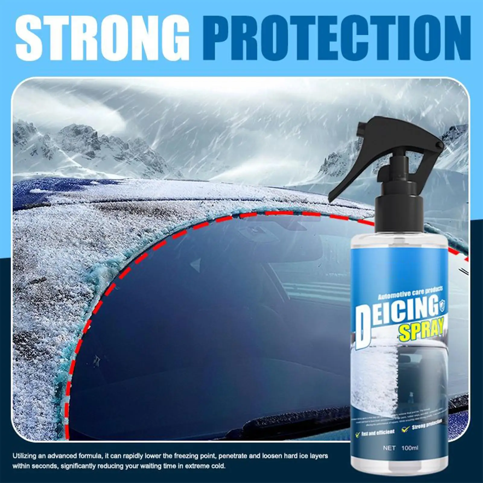100ml Windshield Deicer Spray Fast Acting Ice Remover for Car Truck SUV and Vehicle Anti Freeze Winter Defroster Frost Cleaner