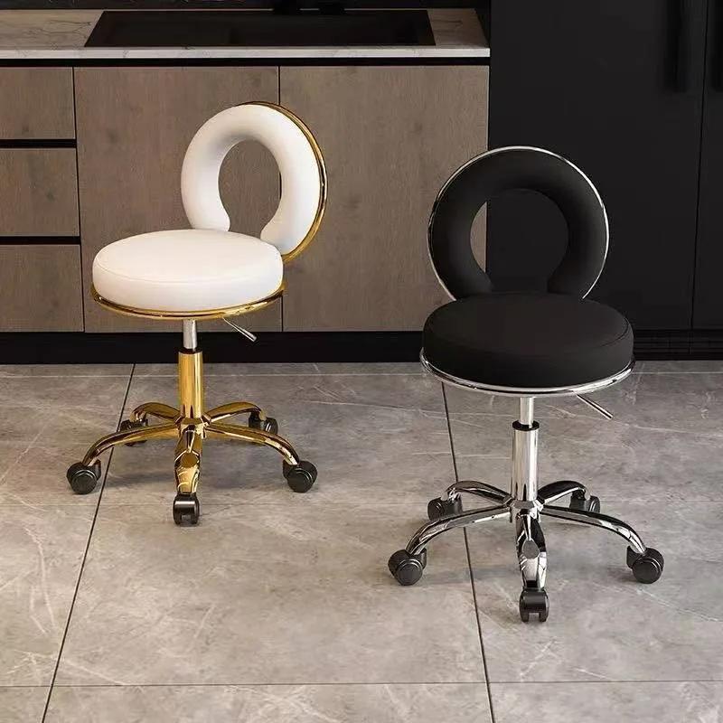 Beauty salon PU real leather round rolling hydraulic adjustable rotary pedicure technician with wheels chair