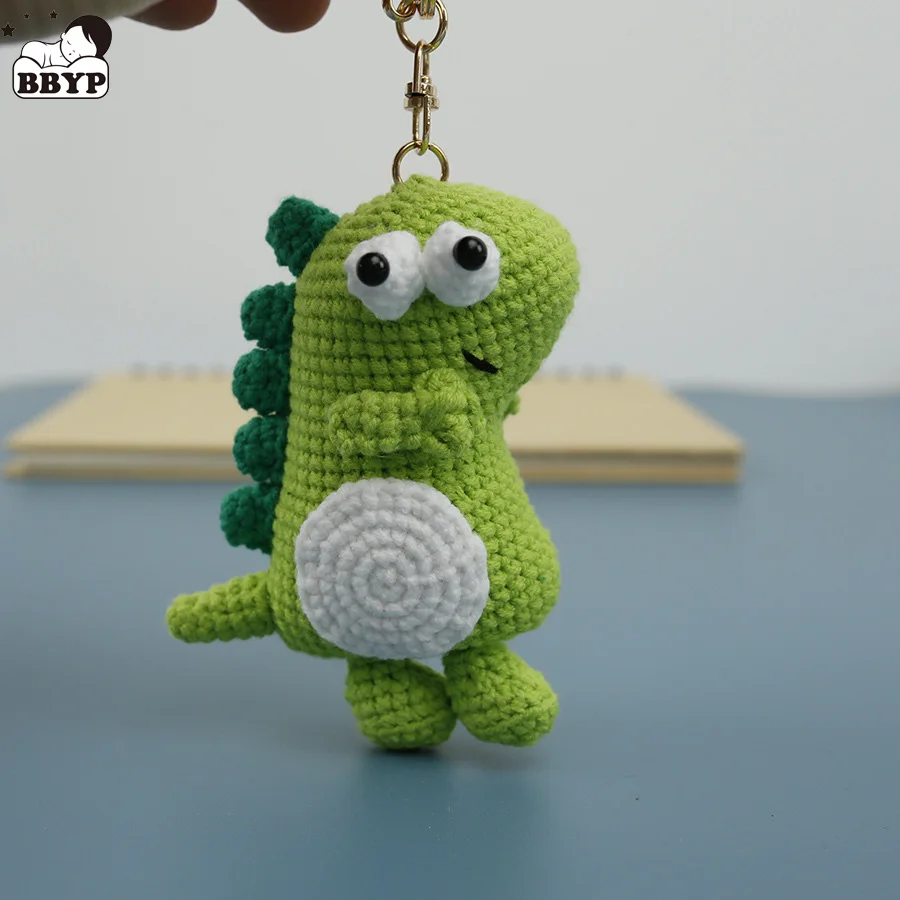 

Cute Dinosaur Charm Keychains Cartoon Mini Hand Knitted Car Keyring Lovely Backpack Handbag Pendant Couple Keyholder