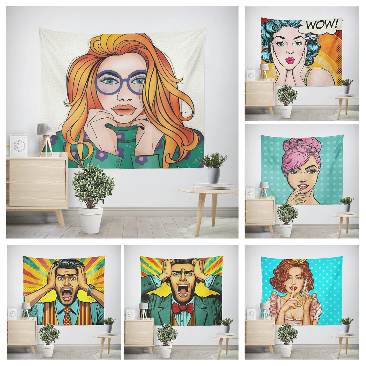 

Abstract American Style Retro Character Tapestry Living Room Bedroom Background Cloth Cafe Home Dual-purpose Tapestry