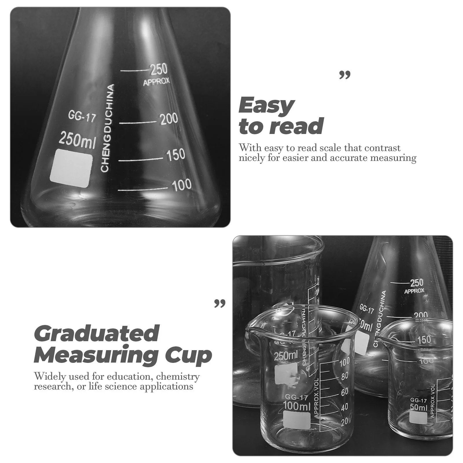 9 Buah Set Botol Silinder Ukur Laboratorium Kaca Botol Kerucut dengan Skala Jelas untuk Percobaan Pendidikan Kimia