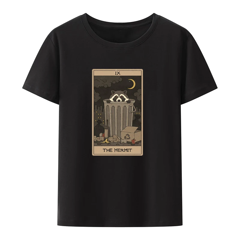 the Hermit - Raccoons Tarot Graphic T-shirt Funny Top Tee Camisa Women T-shirts Female Clothing Same Style Comics Koszulki Goth