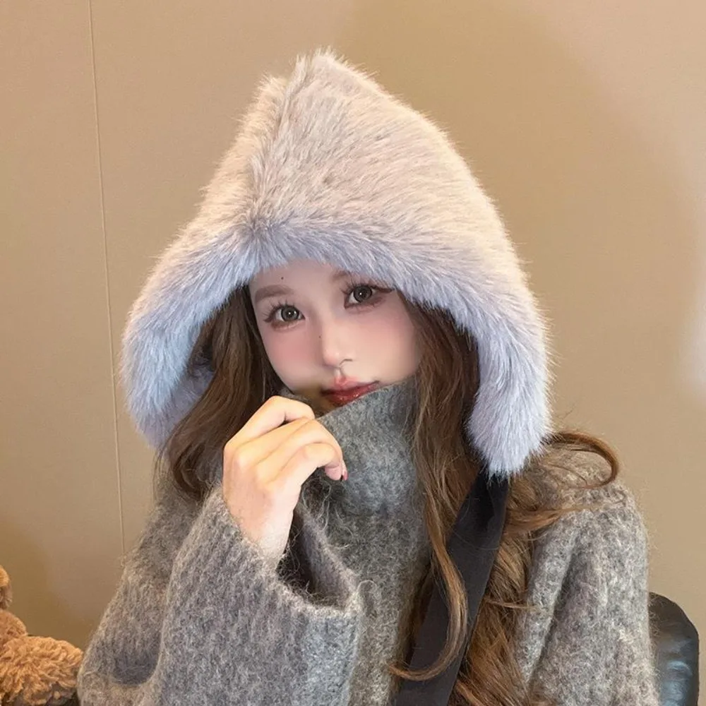 

Cute Versatile Ear Protection Hat Thickened with Straps Balaclava Warm Windproof Imitation Mink Fur Cap for Women