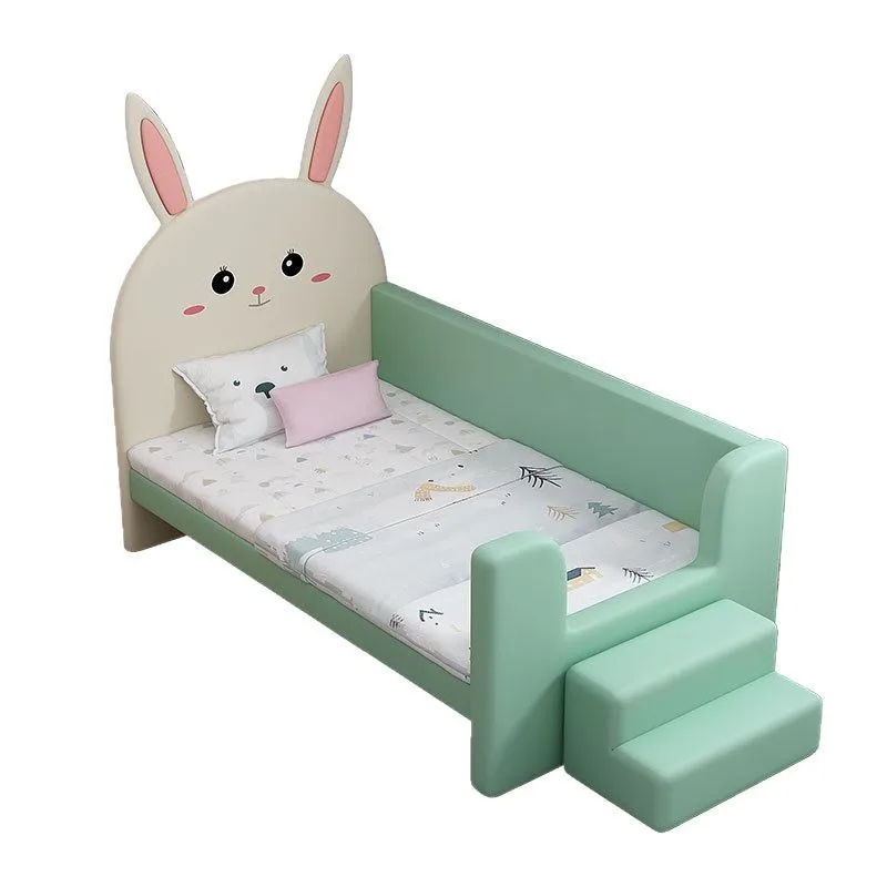

Solid wood children's splicing bed with guardrail baby widened small cartoon fabric soft bag princess baby
