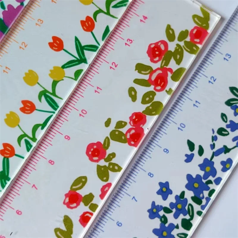 4 Pcs Flower Acrylic Rulers Lovely Flower Straight Ruler Small Plastic Centimeter Measuring Ruler for School/Work/Crafts