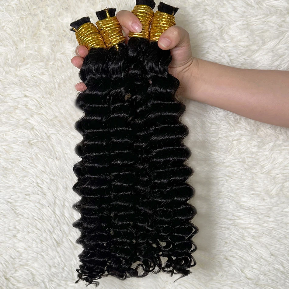 100 % Echthaar-Masse zum Flechten, unverarbeitete tiefe Welle, natürliches Schwarz, indisches Remy-Menschenhaar, Massenverlängerungen für Frauen