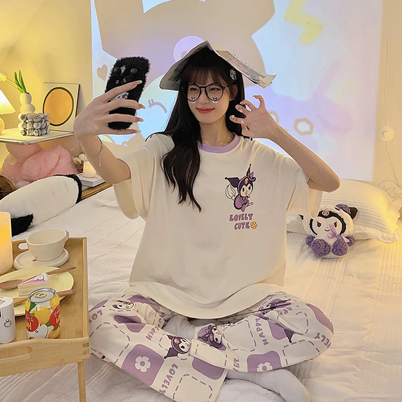 2Pcs/set Sanrio Kawaii Pochacco Kuromi Pajamas Set Cute Cartoon Student Soft Loungewear