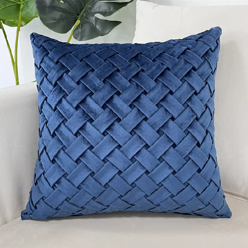 Turquoise Pleated Cushion Cover Home Decorative Square Weaving Throw Pillowcase