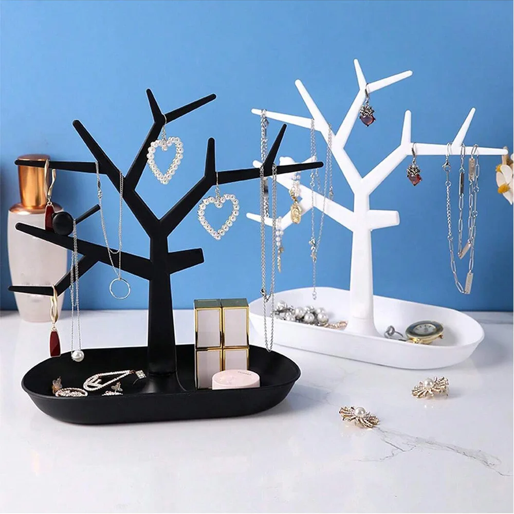 Desktop Jewelry Tree Organizer Multi-Functional Earring Necklace Display Stand Minimalist Branch Jewelry Rack With Storage Tray