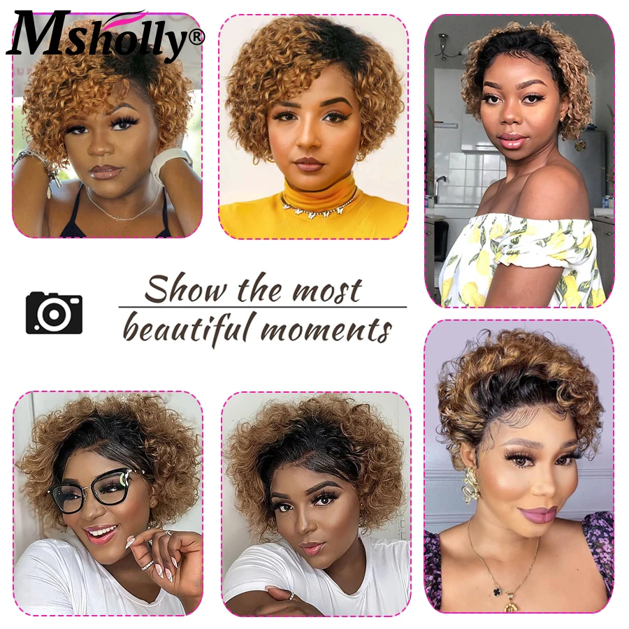 Braune kurze lockige 13x1 Spitze Echthaar Perücken natürlichen Haaransatz Wasser lockige Baby Haar Perücken für Frauen Pixie Cut brasilia nischen Remy Perücken