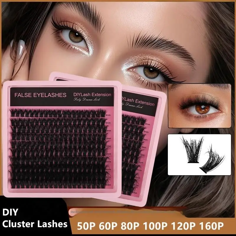 New 10Row 140 Clusters Fluffy Thick Lashes Clusters 8-16mm Mix Wispy Individual Lashes Extensions Cluster DIY False Eyelashes