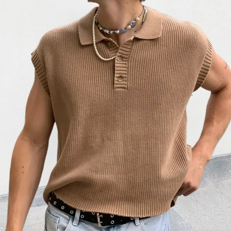 

Men's Short Sleeve Sweater 2023 Summer New Solid Color Youth Casual Large Size Polo Collar Knitted Top