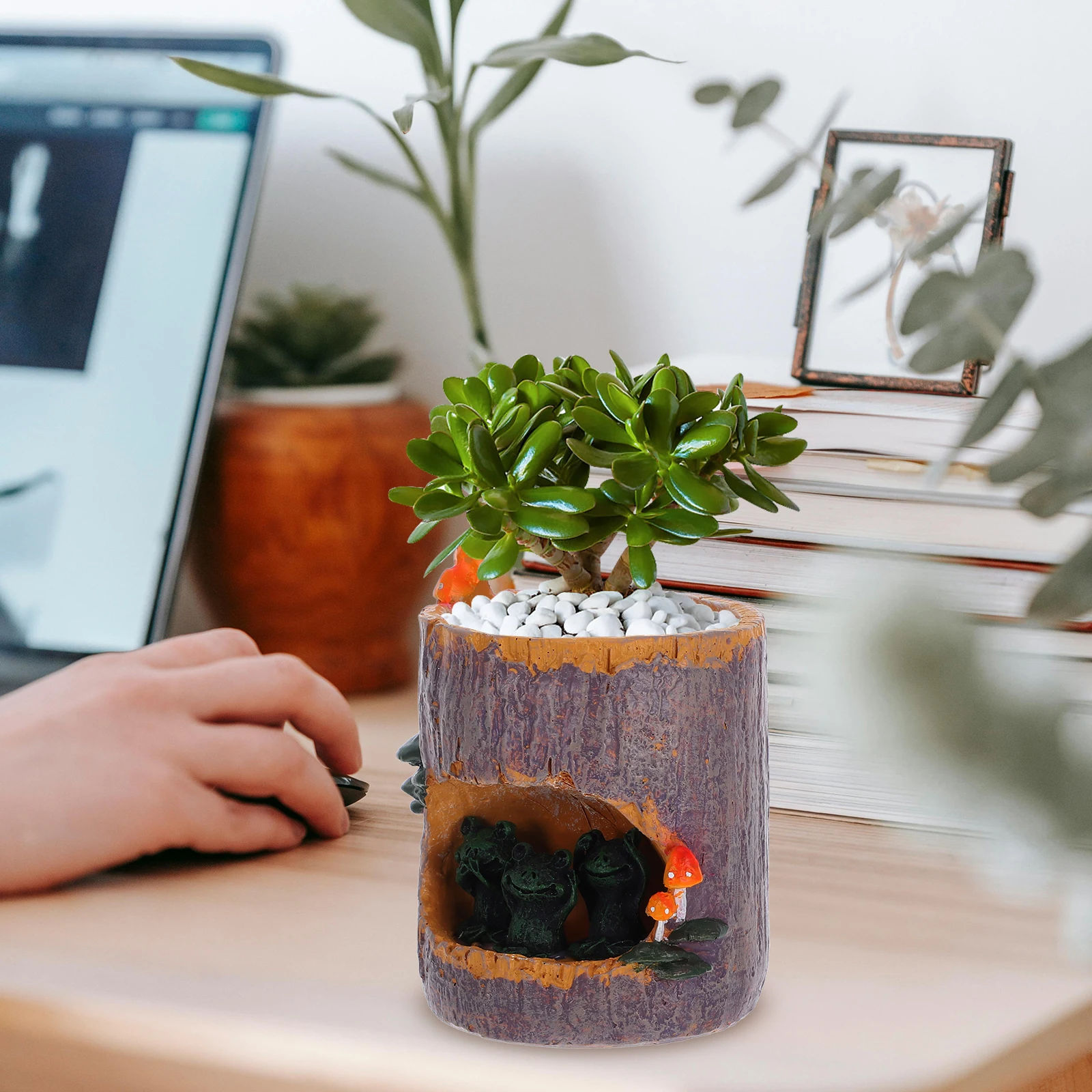 

Resin Flower Pot Durable Decor for Room Fairy Garden Terrarium Office Home Balcony Plant Storage Sedum Succulent Pot