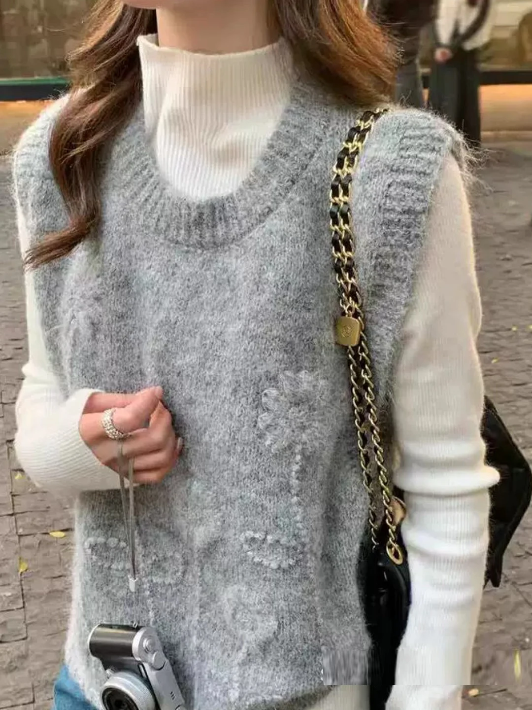 Korean Style Handmade Soft round Neck Sleeveless Sweater Vest Women's Spring Autumn Knitted Top Layering Clothing Vest Top