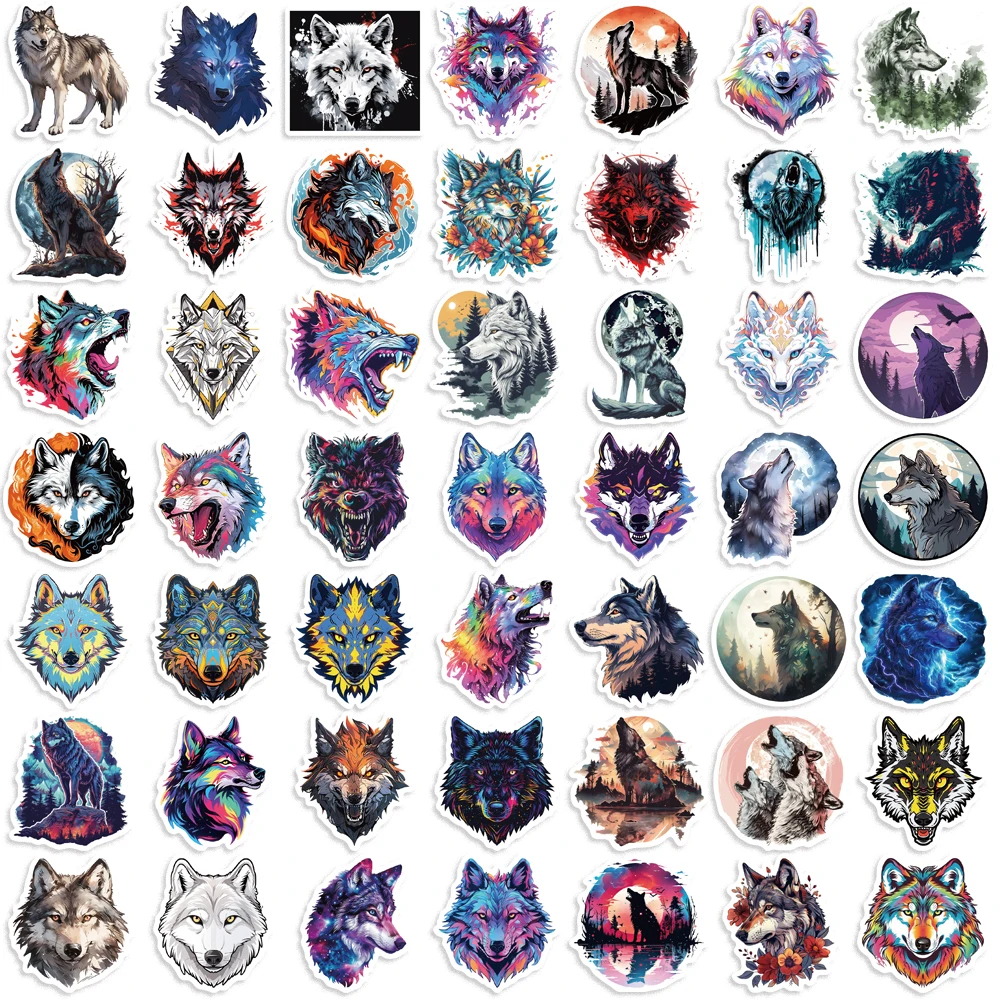 50pcs Wolf Collection Stickers Cartoon DIY Skateboard Phone Case Laptop Waterproof Cool Dark Animal Sticker Decals Toy