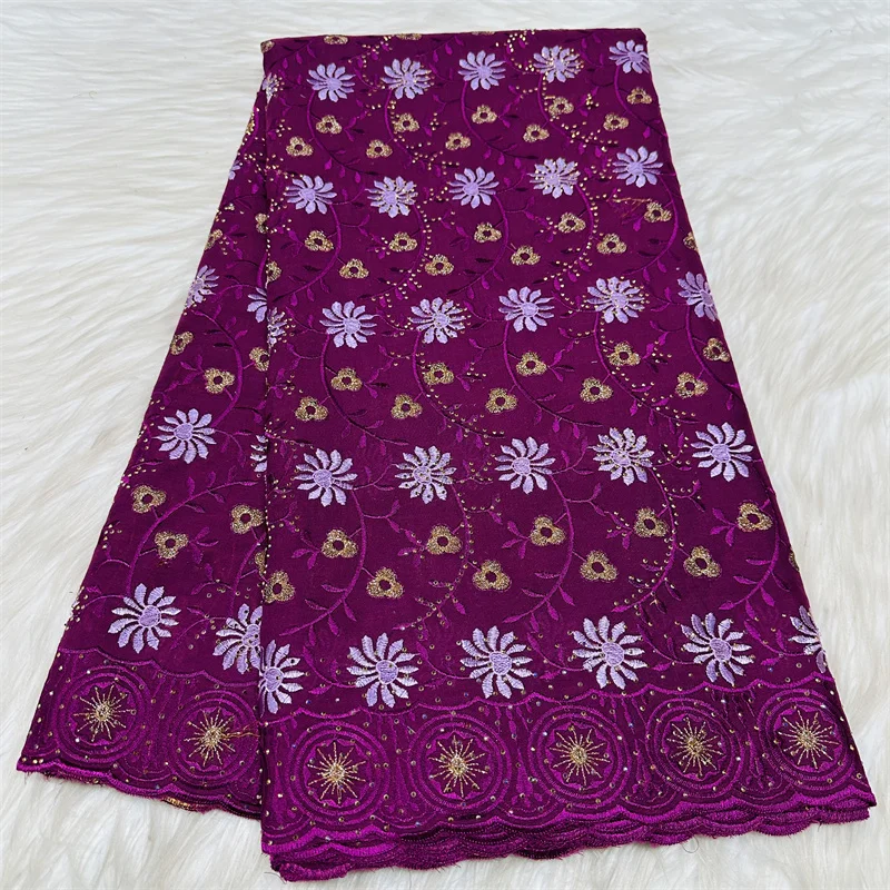 

2026 New Design African 100% Cotton Lace Fabric High Quality Swiss Voile Lace With Stones Lace Fabric Nigerian For Wedding Dress