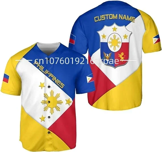 New 2024 Philippines Baseball Jersey 3D Printing Mesh Fiber Baseball Jersey T-shirt Men's Street Apparel Short Sleeve Shirt