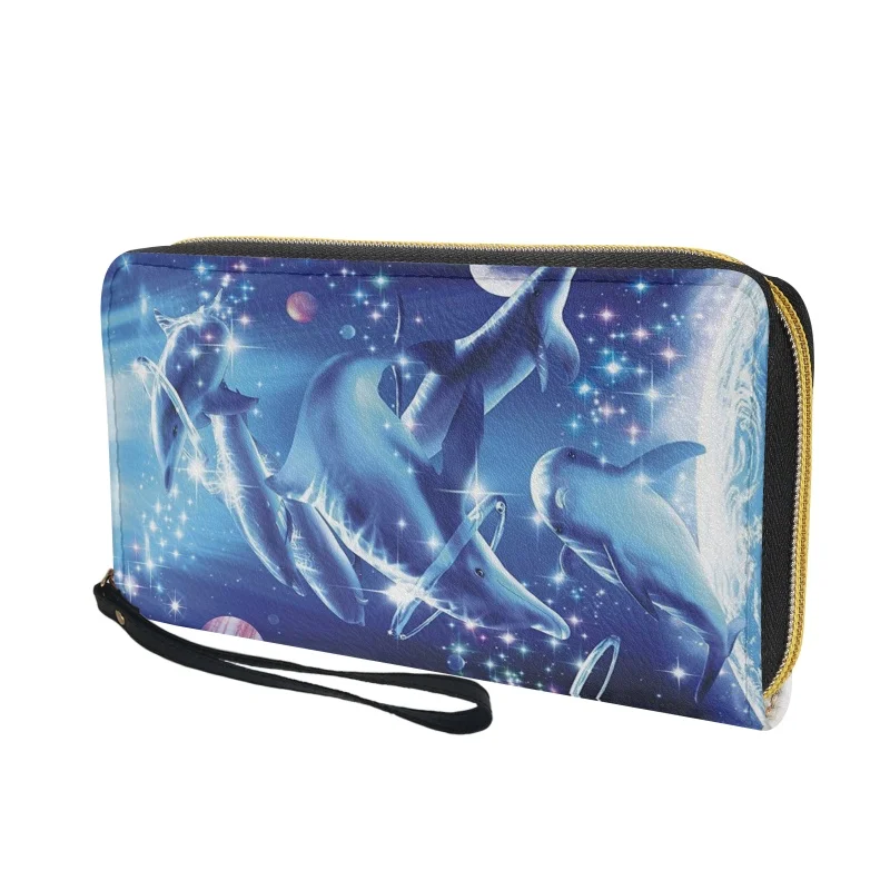 Belidome Blue Dolphin Wristlet Clutch Cell Phone Wallet for Womens PU Leather Card Holder Multi Card Organizer Wallets Purse