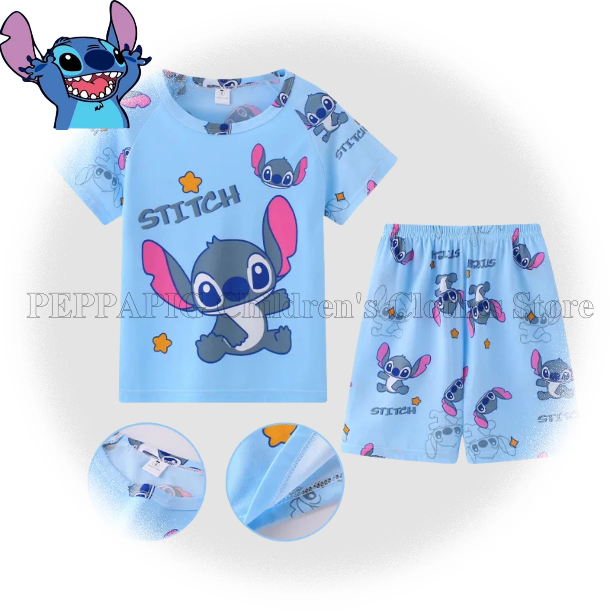 

Disney Stitch Summer Pajmas Set Cotton Children Pyjamas Boys Sets Kids Home Wear Travel Casual Sleepwear Suit Brithday Gifts