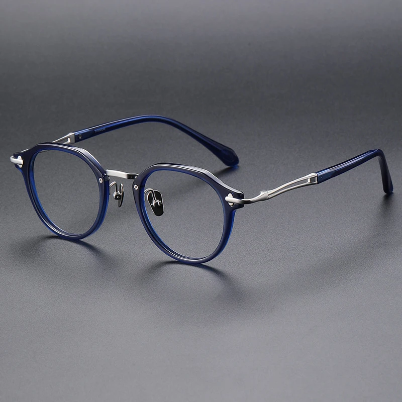 

New Fashion Round Acetate and Titannium Glasses Frame High Quality Optical Vintage Irregular Eyeglasses for Men and Women