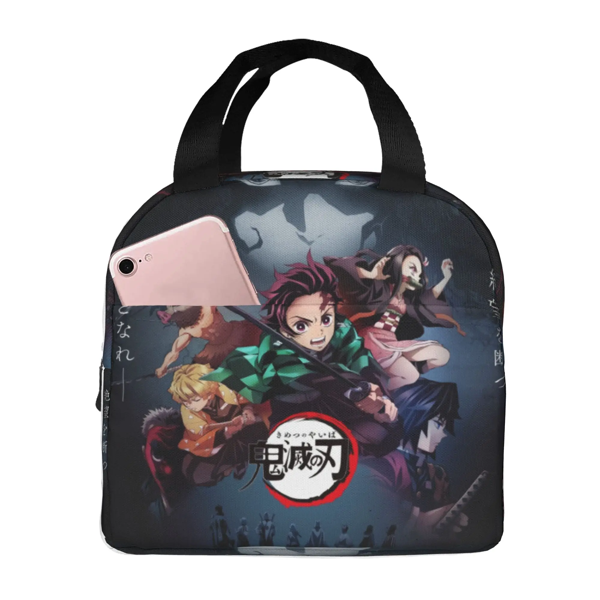 Custom Demon S-Slayer Kimetsu No Yaiba Insulated Lunch Bags for Women Anime Manga Resuable Cooler Thermal Food Lunch Box School view 2