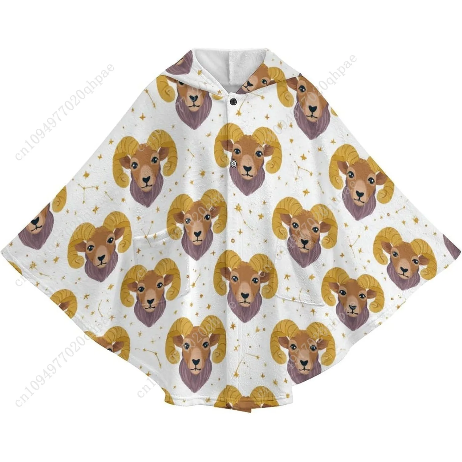 Cozy Flannel Blanket Sweater,Ram Big Horn Oversized Hoodie With Pockets For Kids And Teenagers