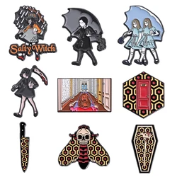 Creative Horror Film Character Enamel Pins Terror Classic Movies Cartoon Brooches Backpack Lapel Badge Gift for Kids Friends